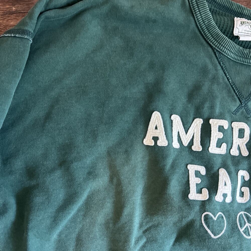 American Eagle AE Oversized Fleece Sweatshirt Crewneck Pullover Green Size Med - Picture 2 of 9